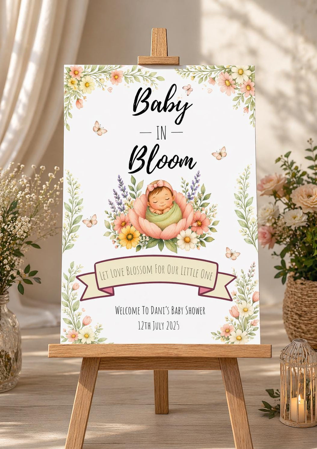 Baby in Bloom Baby Shower Welcome Sign Editable Template (Digital Download Only)