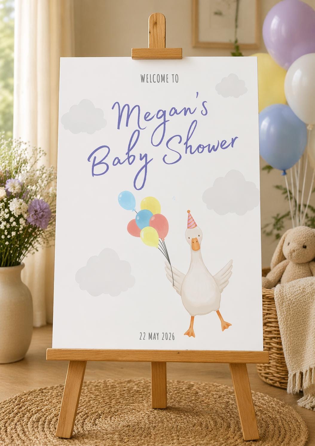 Flying Goose Baby Shower Welcome Sign Editable Template (Digital Download Only)