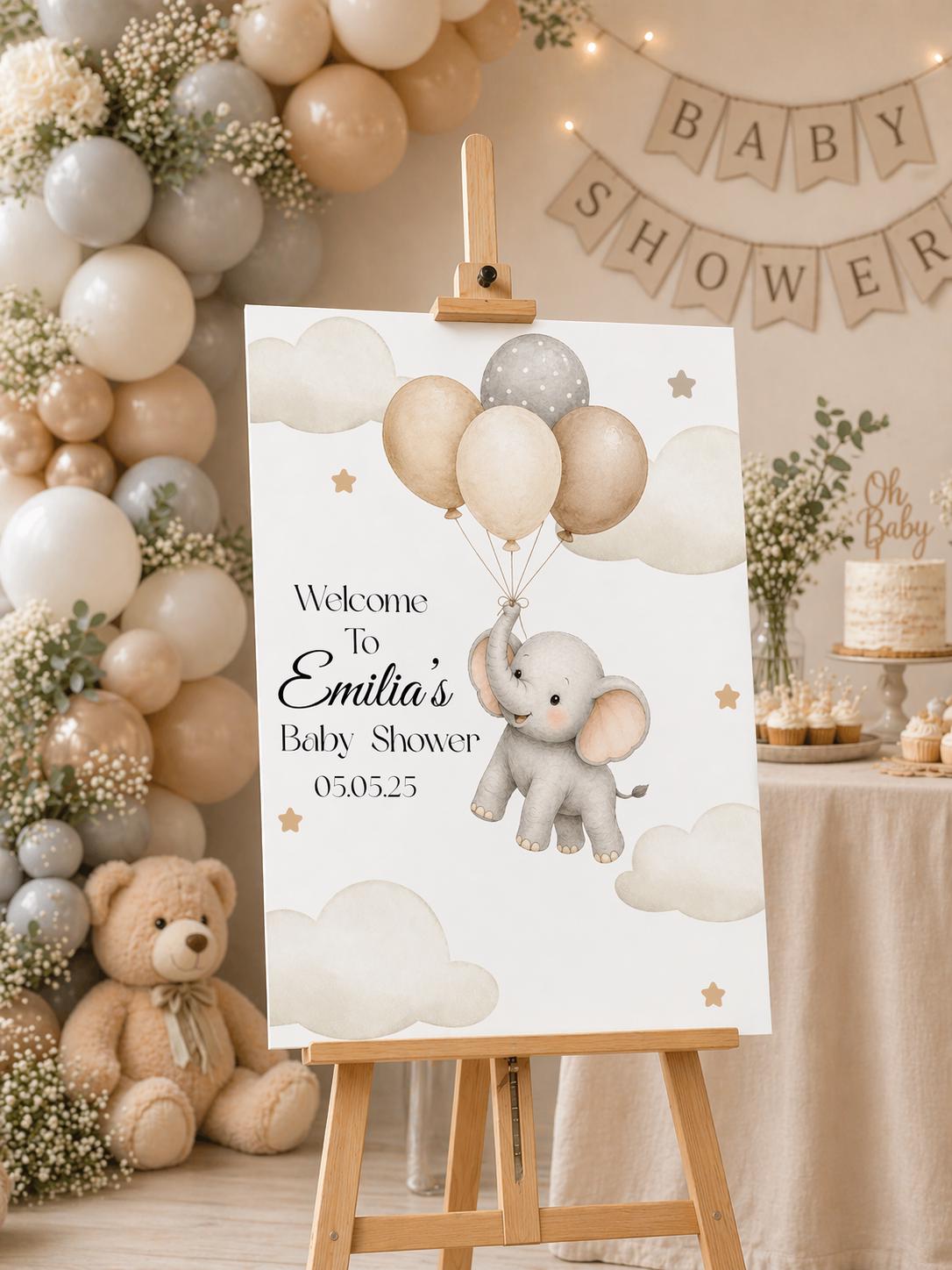Flying Elephant Baby Shower Welcome Sign Editable Template (Digital Download Only)