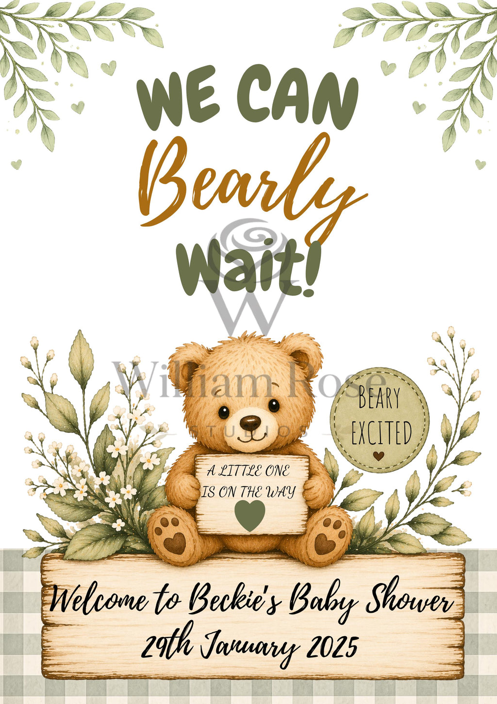 We Can Bearly Wait Baby Shower Welcome Sign Editable Template (Digital Download Only)