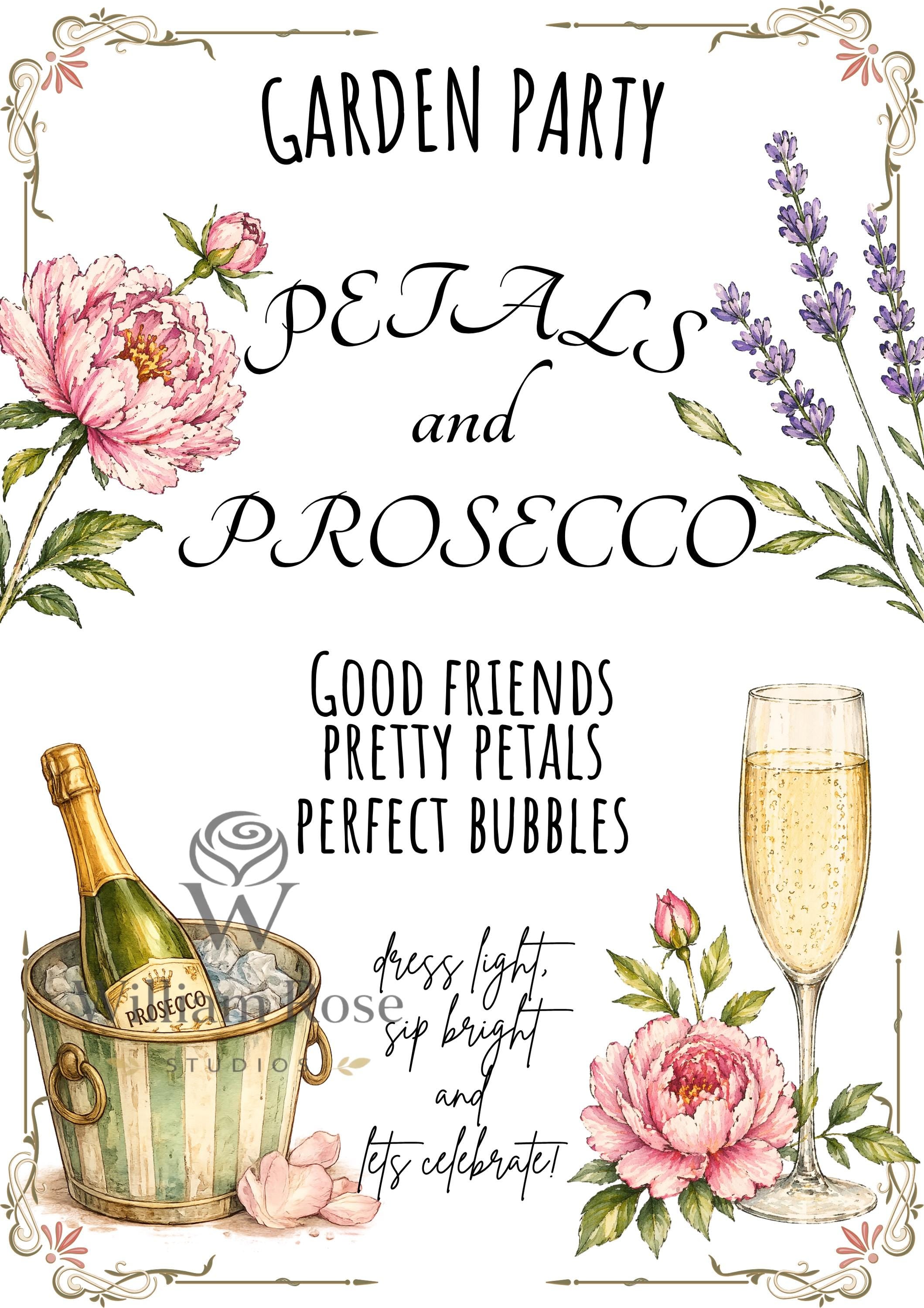 Petals and Prosecco Garden Party Welcome Sign | Editable Template (Digital Download Only)