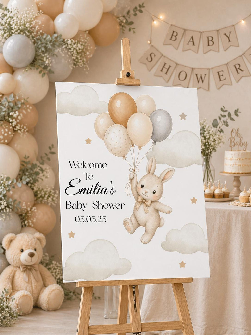 Flying Bunny Baby Shower Welcome Sign | Editable Template (Digital Download Only)