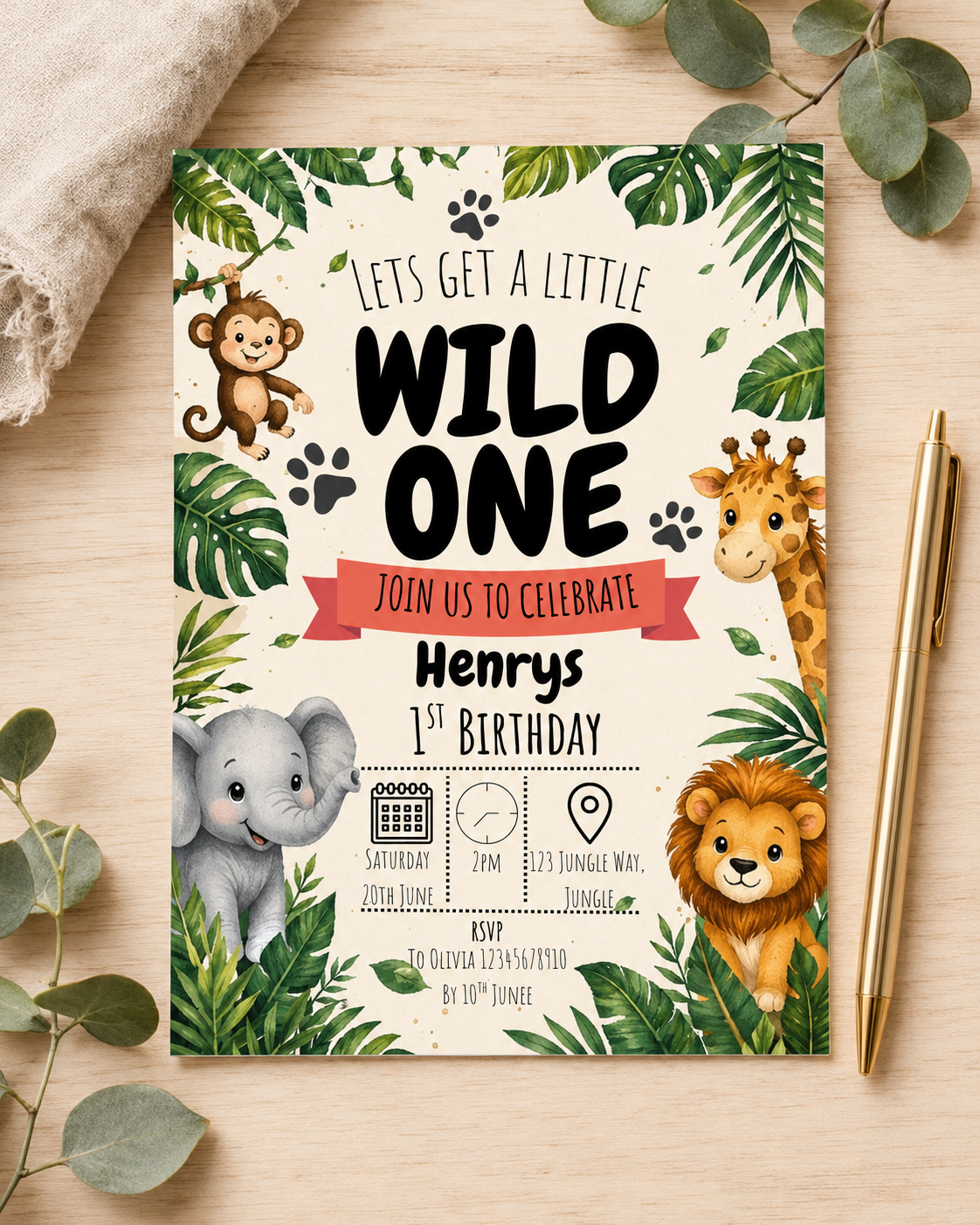 Wild One Kids Birthday Party Invitation Template | Editable Template | Digital download Only