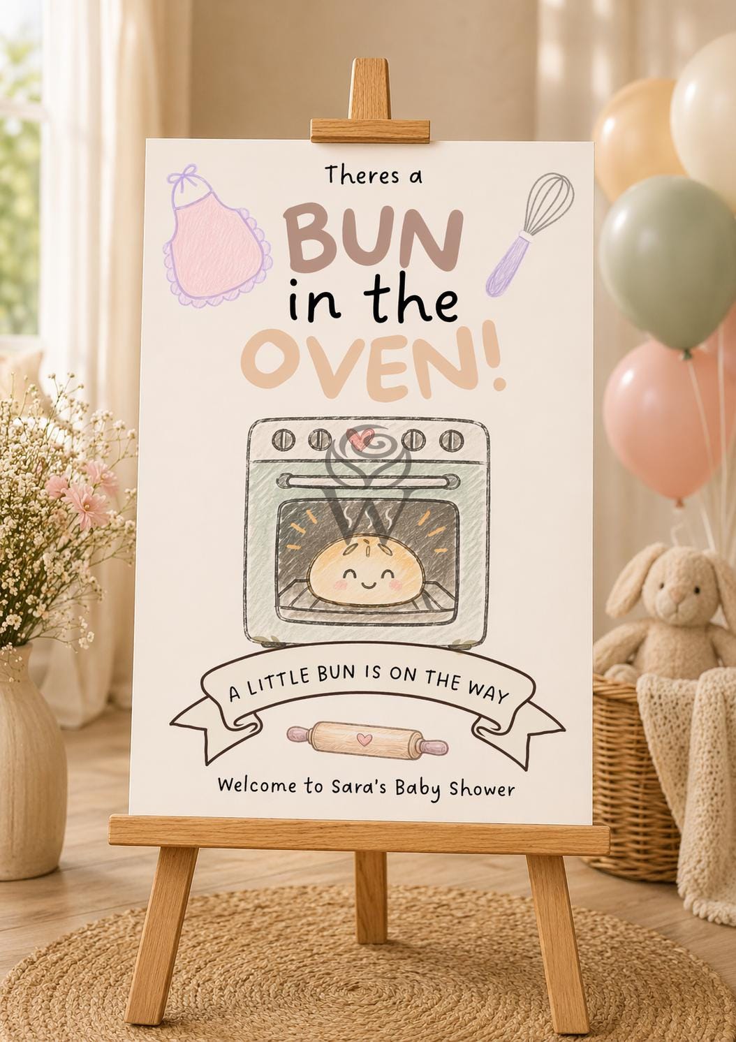 Theres a Bun in the Oven Baby Shower Welcome Sign Editable Template (Digital Download Only)