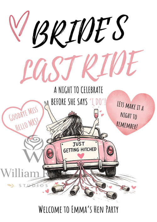 Brides Last Ride Hen Party Welcome Sign Editable Template (Digital Download Only)