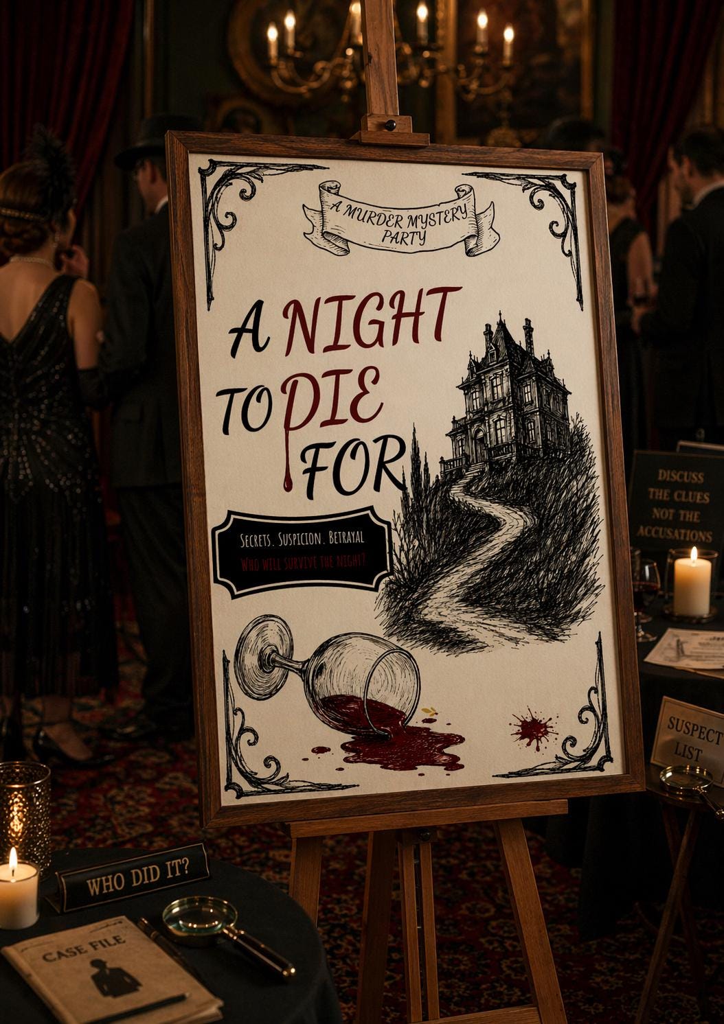 A Night to Die For Murder Mystery Party Poster | Editable Poster (Digital Download Only)