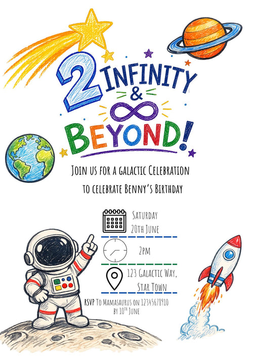 2 Infinity & Beyond Kids Birthday Party Invitation template | Editable Template | Digital Download Only