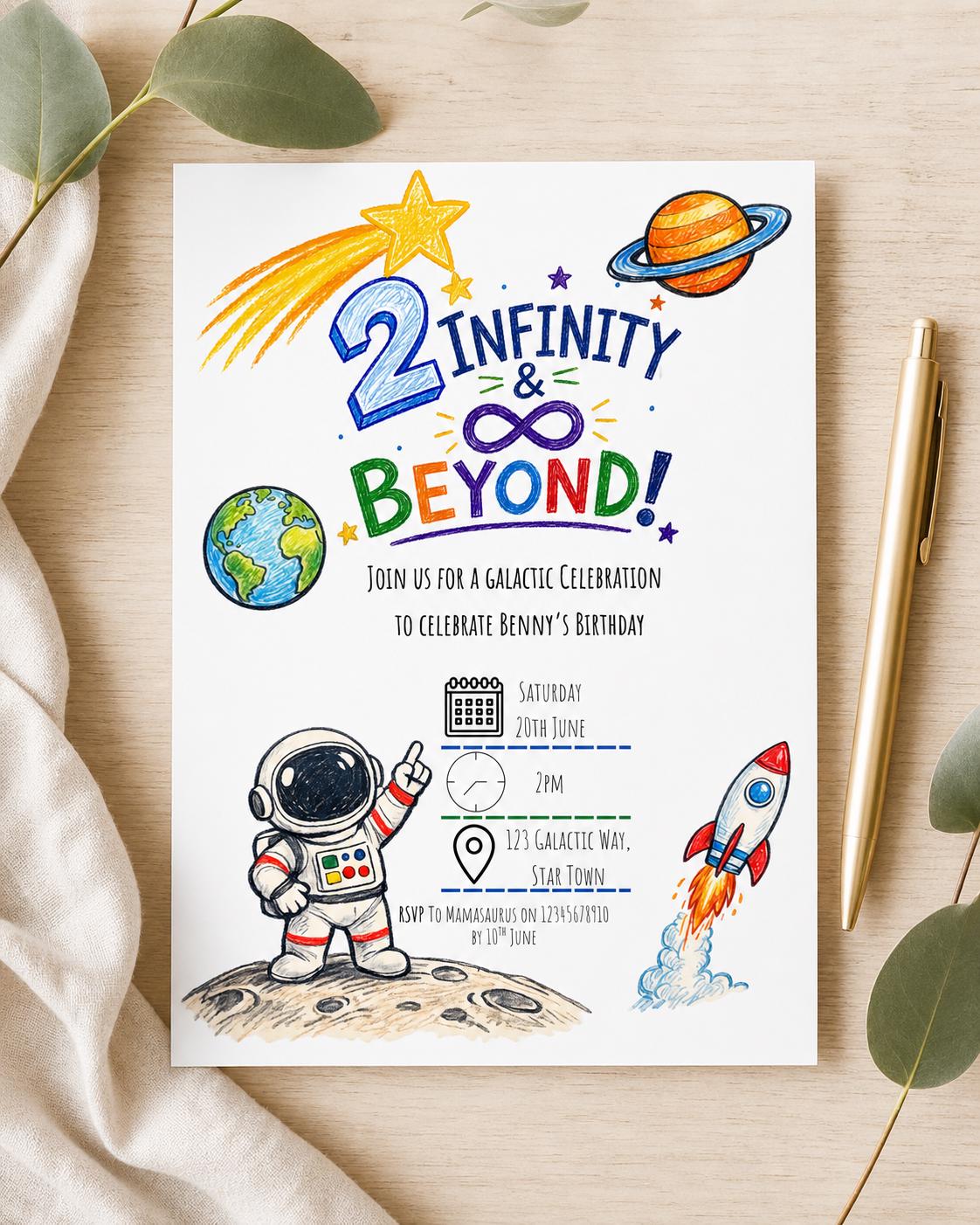 2 Infinity & Beyond Kids Birthday Party Invitation template | Editable Template | Digital Download Only